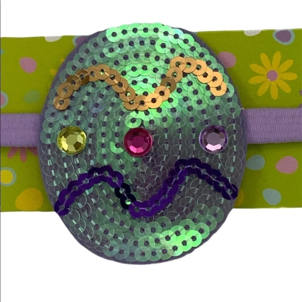 Sassy Sequin Easter Egg Headband Elasticized Easter Lavender Purple Girls Age 6+